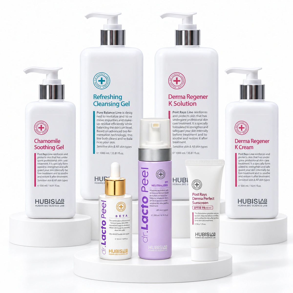 Complete seven-product professional Dr. Lacto Peel Beta treatment collection.