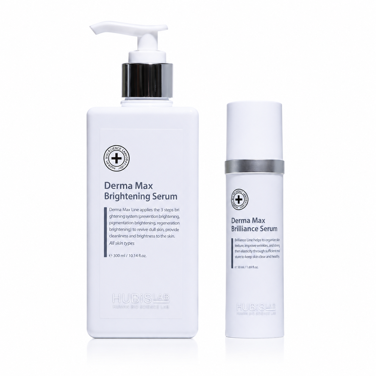 Hubislab Derma Max Brilliance Serum retail and professional size duo image.