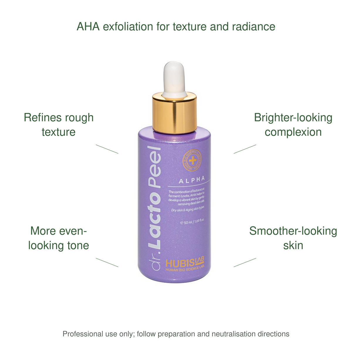 HUBISLAB dr lacto peel alpha benefits: Refines rough texture, Brighter-looking complexion, More even-looking tone, Smoother-looking skin.