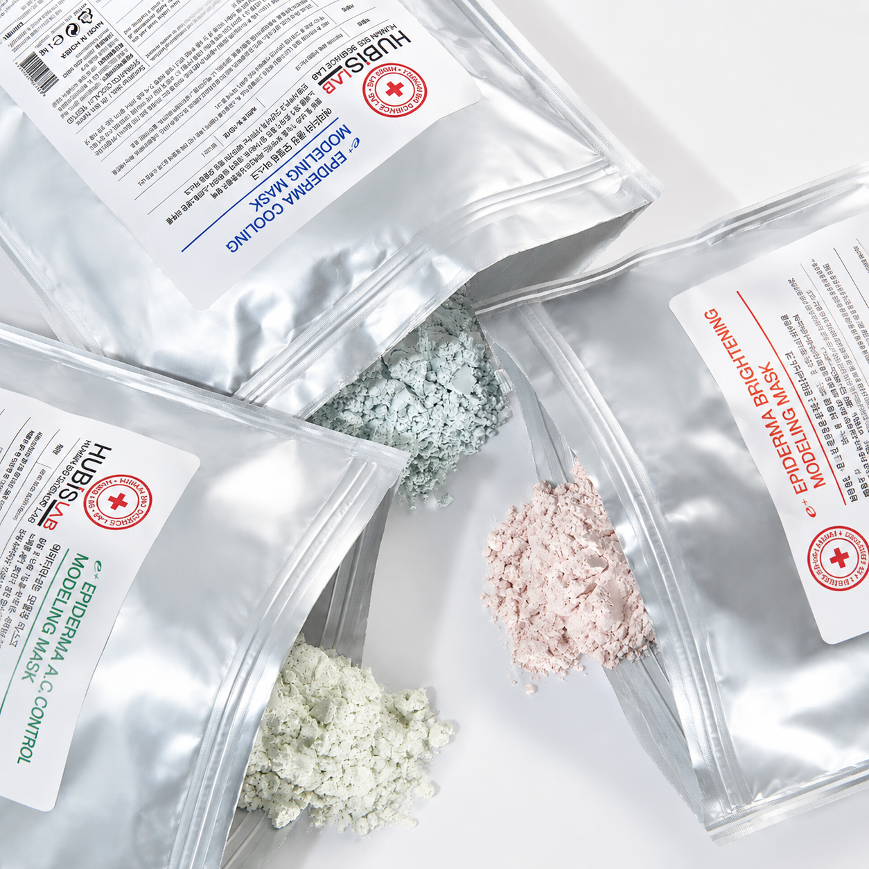Hubislab e+ Epiderma professional modeling mask range with Brightening, Cooling and A.C Control masks for clinic treatment protocols