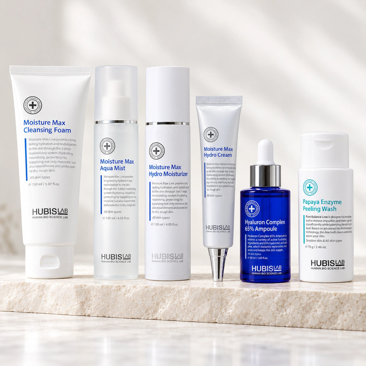 Six separately recommended HUBISLAB retail homecare options for the Korean Glass Skin Facial.