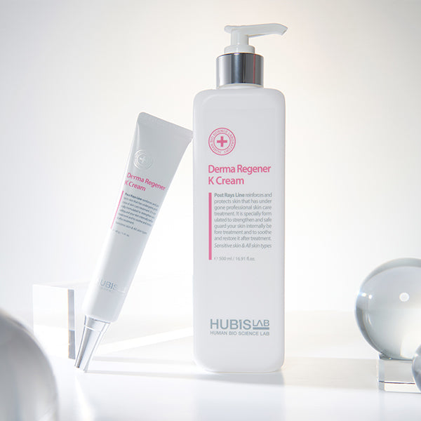 HubisLab Derma Regener K Cream duo bottle and tube on a white background