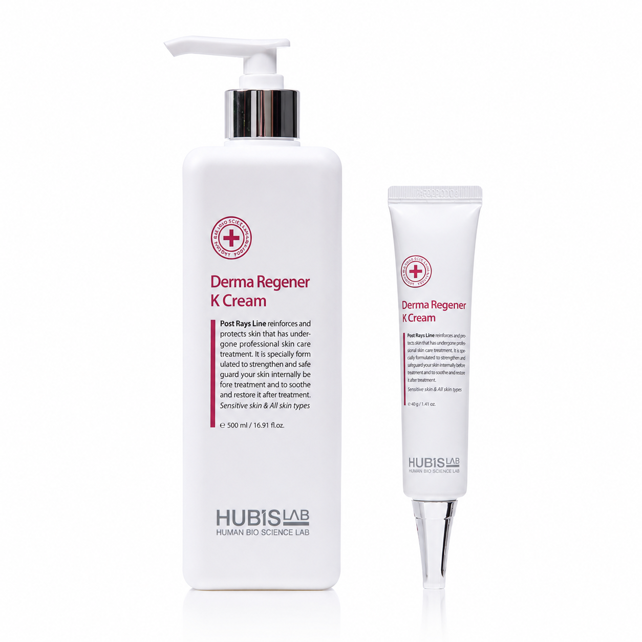 Hubislab Post Rays Derma Regener K Cream retail and professional size duo image.