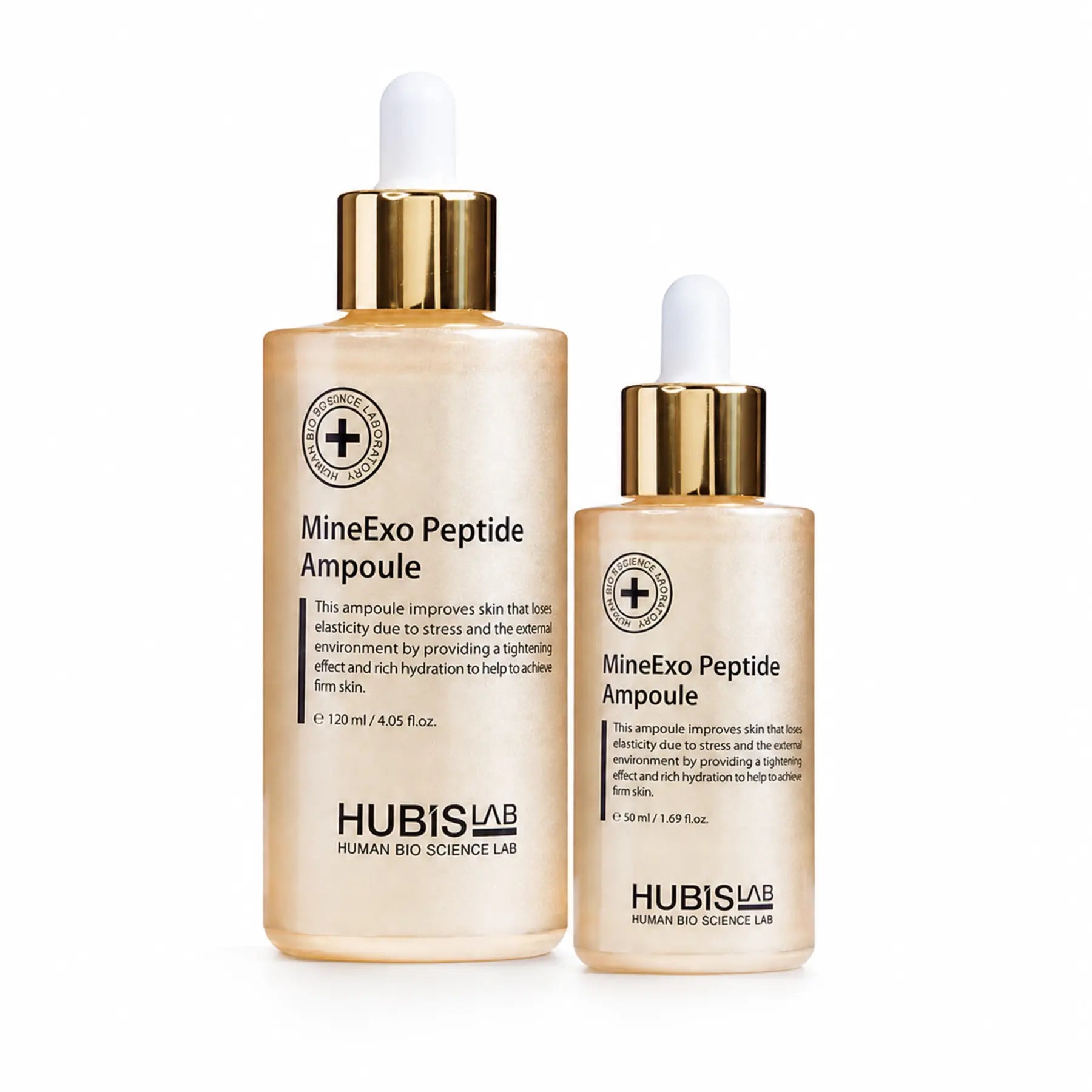 HUBISLAB Premium Active MineExo Peptide Ampoule professional 120 ml and retail 50 ml bottles.