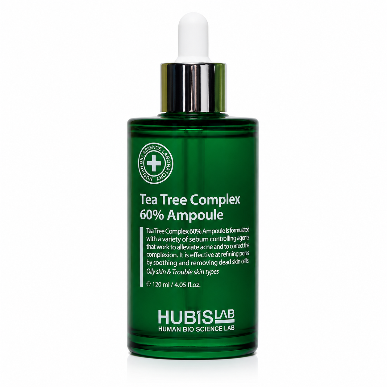 Hubislab Tea Tree Complex 60% Ampoule 120ml skincare serum formulated to help balance excess oil and support clearer-looking skin.