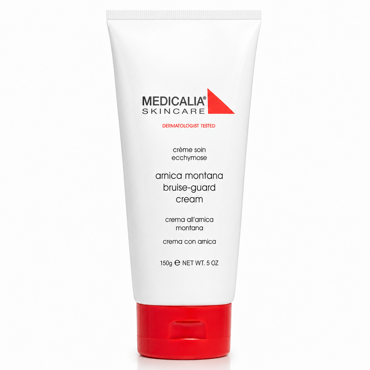 Medicalia Arnica Montana Bruise-Guard Cream 150g tube packshot on a white background with red flip-top