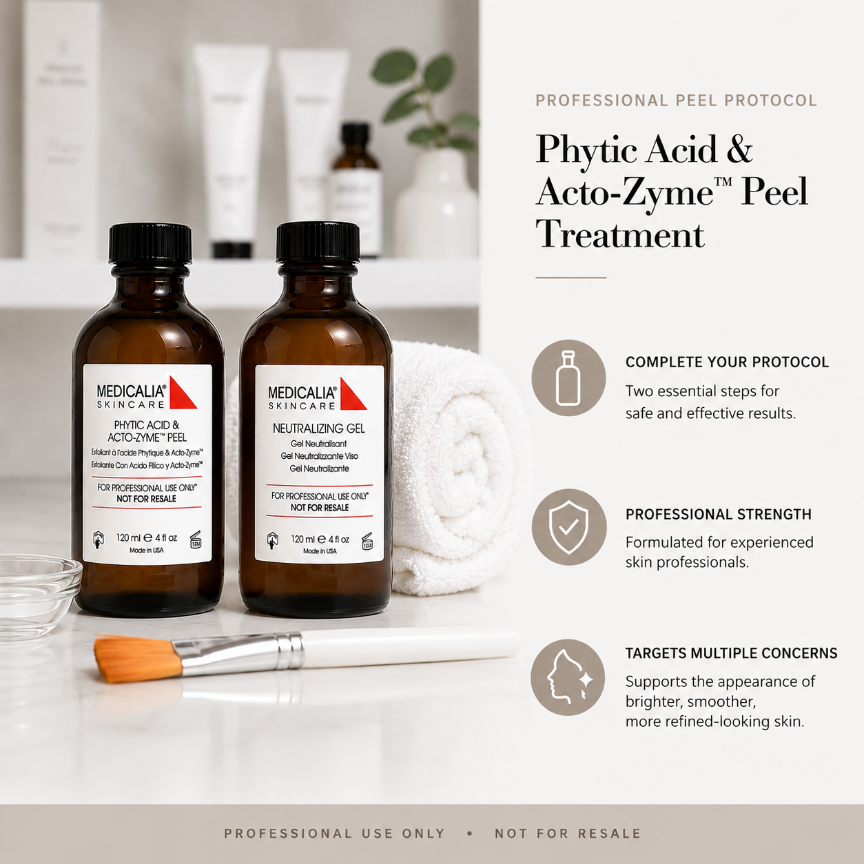 Medicalia Phytic Acid & Acto-Zyme Peel and Neutralizing Gel professional peel protocol treatment bundle.