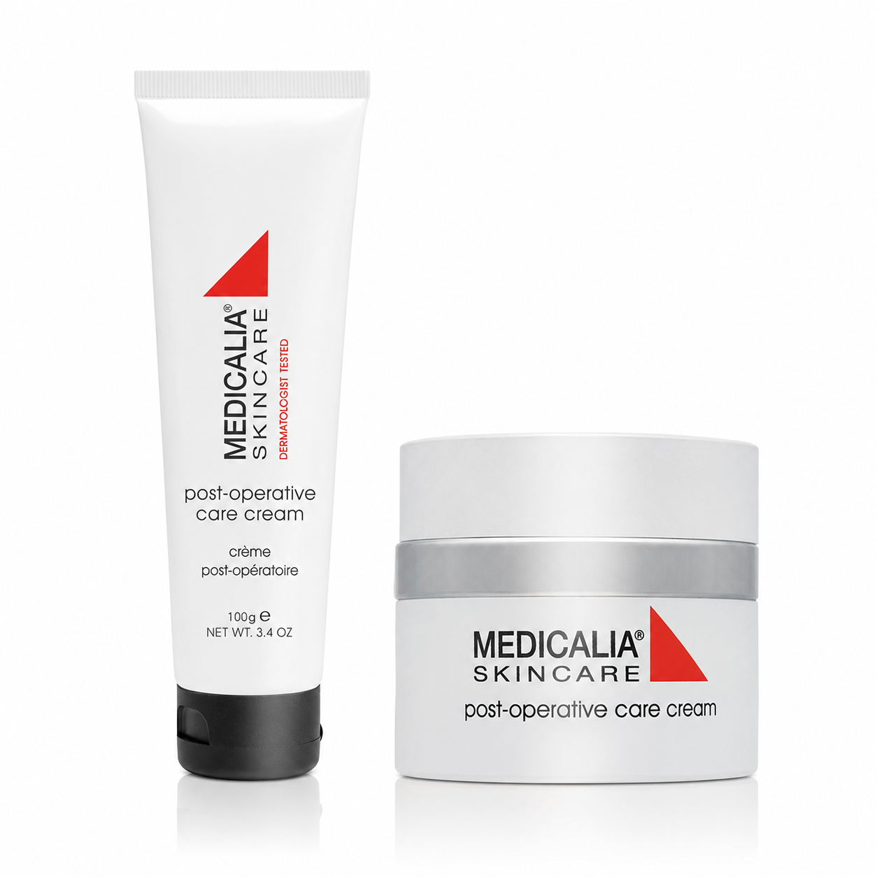 Medicalia Post-Operative Care Cream 100g professional tube and 50g retail jar duo for post-treatment skin recovery
