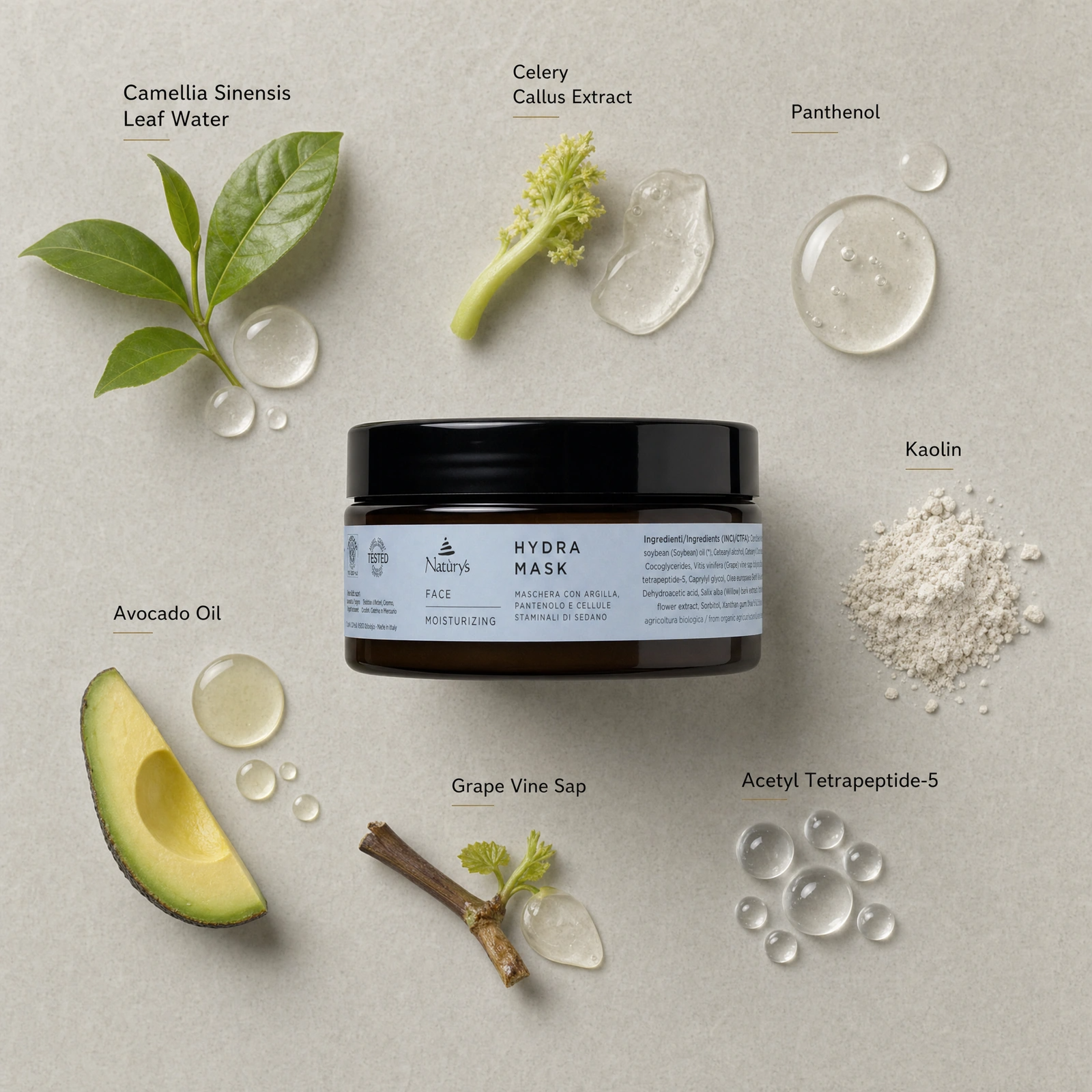 Naturys Moisturizing Hydra Mask 250ml displayed in a premium clinical treatment-room setting for professional deep hydration, dry-skin comfort and radiance treatment protocols.