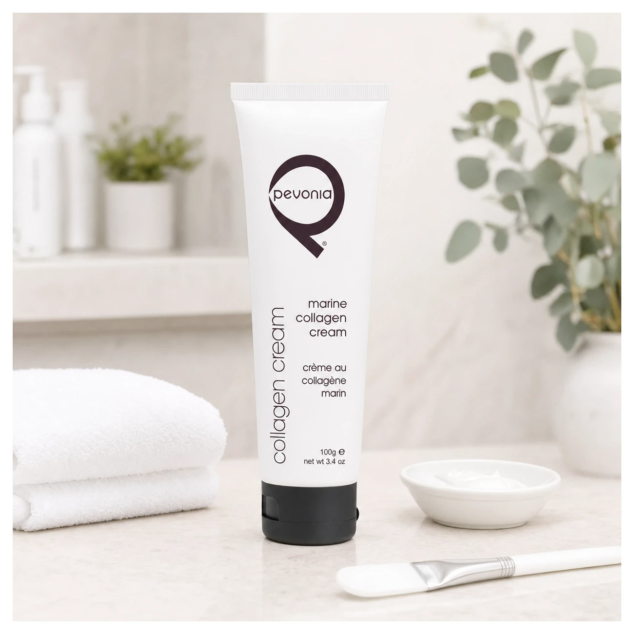 Pevonia Age Correction Marine Collagen Cream 100ml professional tube styled in a clean clinic treatment setting for Beauty Collective Pro