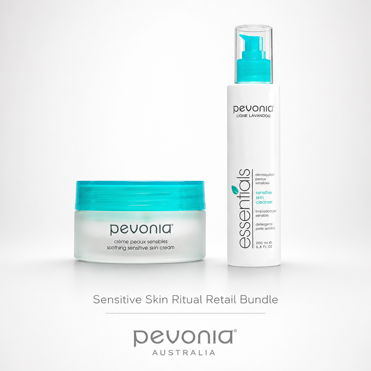 Pevonia Australia soothing sensitive skin cream 50g and sensitive cleanser 200ml bundle duo for treatment of sensitive skin and redness
