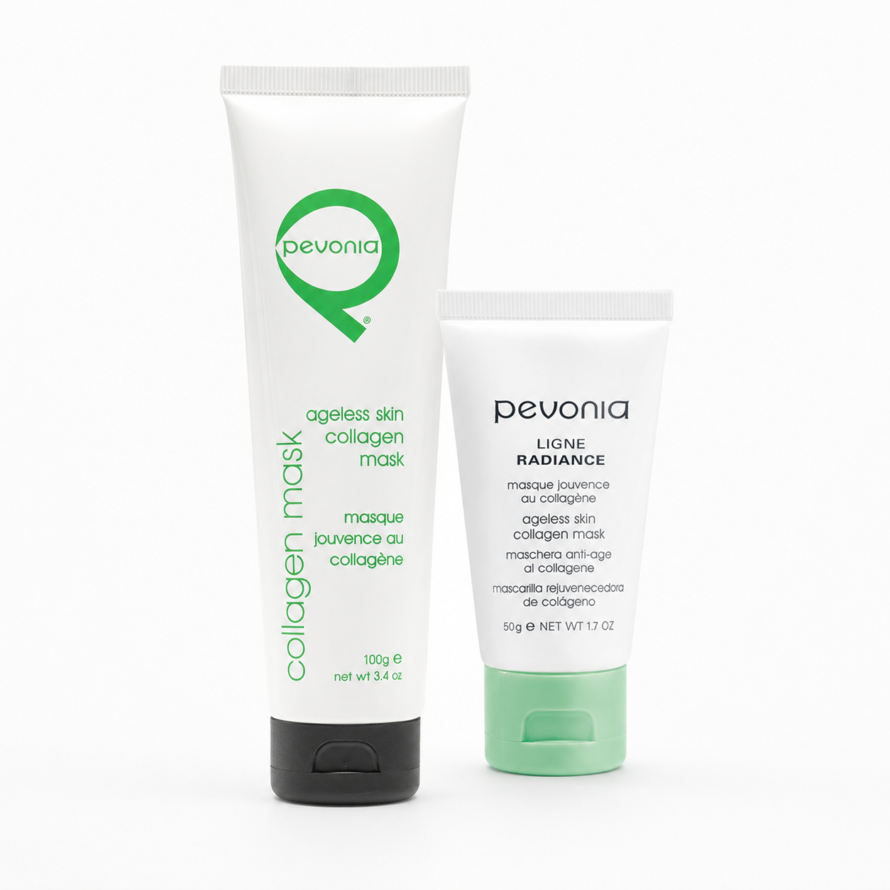 Pevonia Collagen Mask retail and professional variant image for ageing or dehydrated skin, helping hydrate, smooth, firm and restore a more youthful-looking complexion.