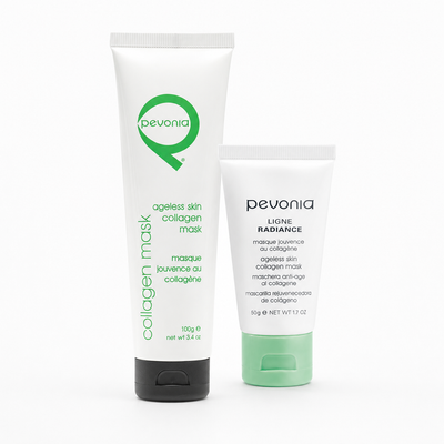 Pevonia Collagen Mask retail and professional variant image for ageing or dehydrated skin, helping hydrate, smooth, firm and restore a more youthful-looking complexion.