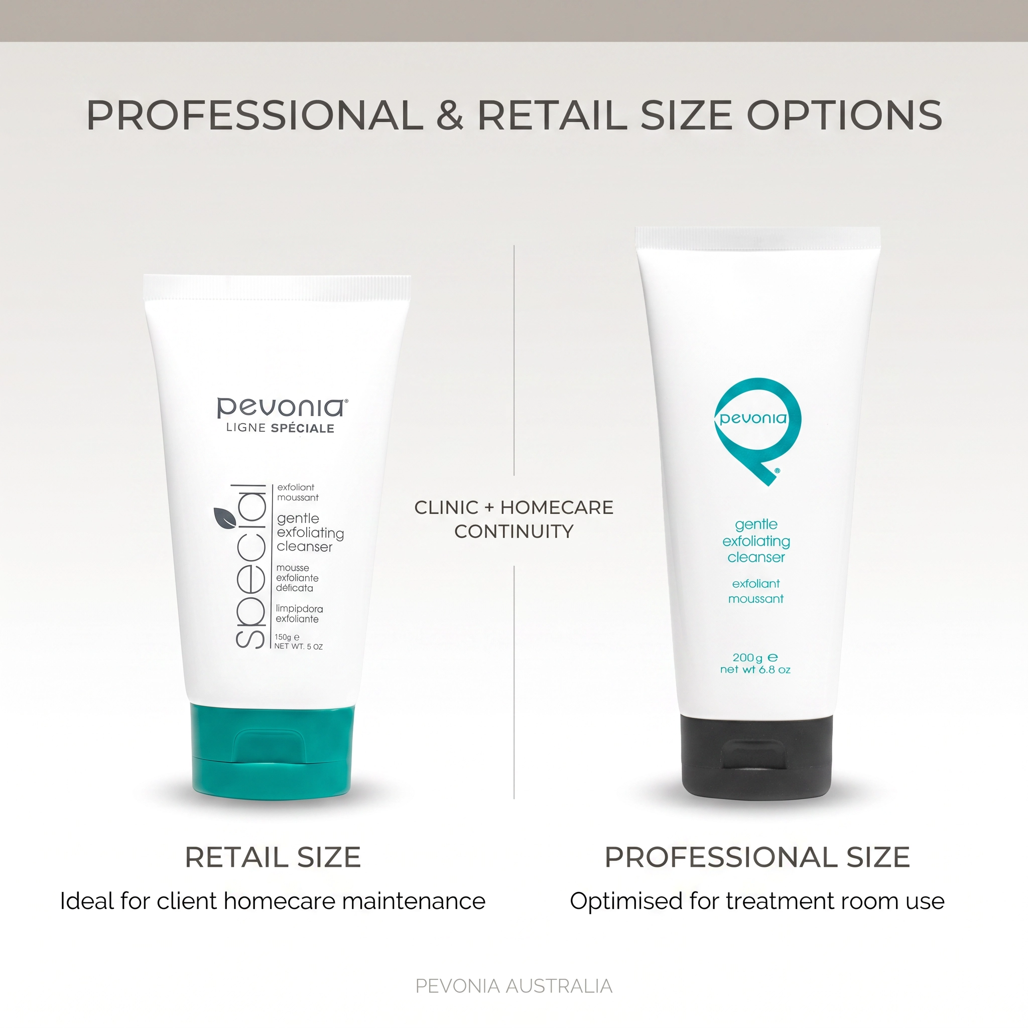Pevonia Gentle Exfoliating Cleanser professional 200g and retail size 150g tubes botanical jojoba bead exfoliating facial cleanser for clinic and retail use