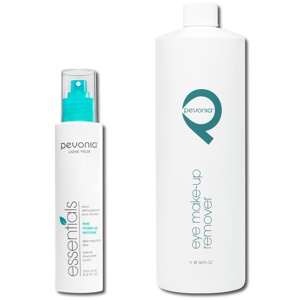 Pevonia Eye Make-Up Remover retail and professional variant image for gently removing eye makeup while soothing, hydrating and refreshing delicate sensitive eye skin.