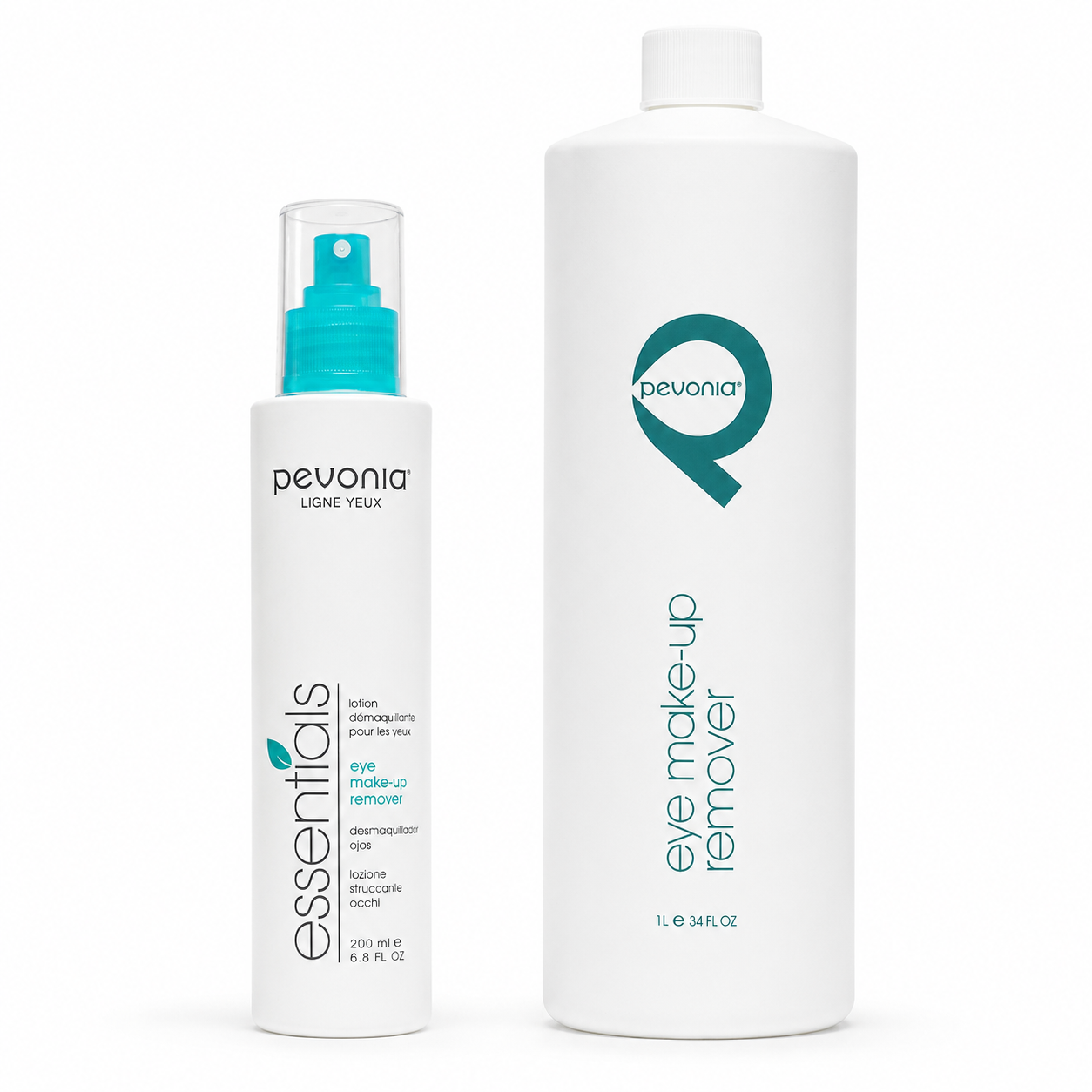 Pevonia Eye Make-Up Remover retail and professional variant image for gently removing eye makeup while soothing, hydrating and refreshing delicate sensitive eye skin.