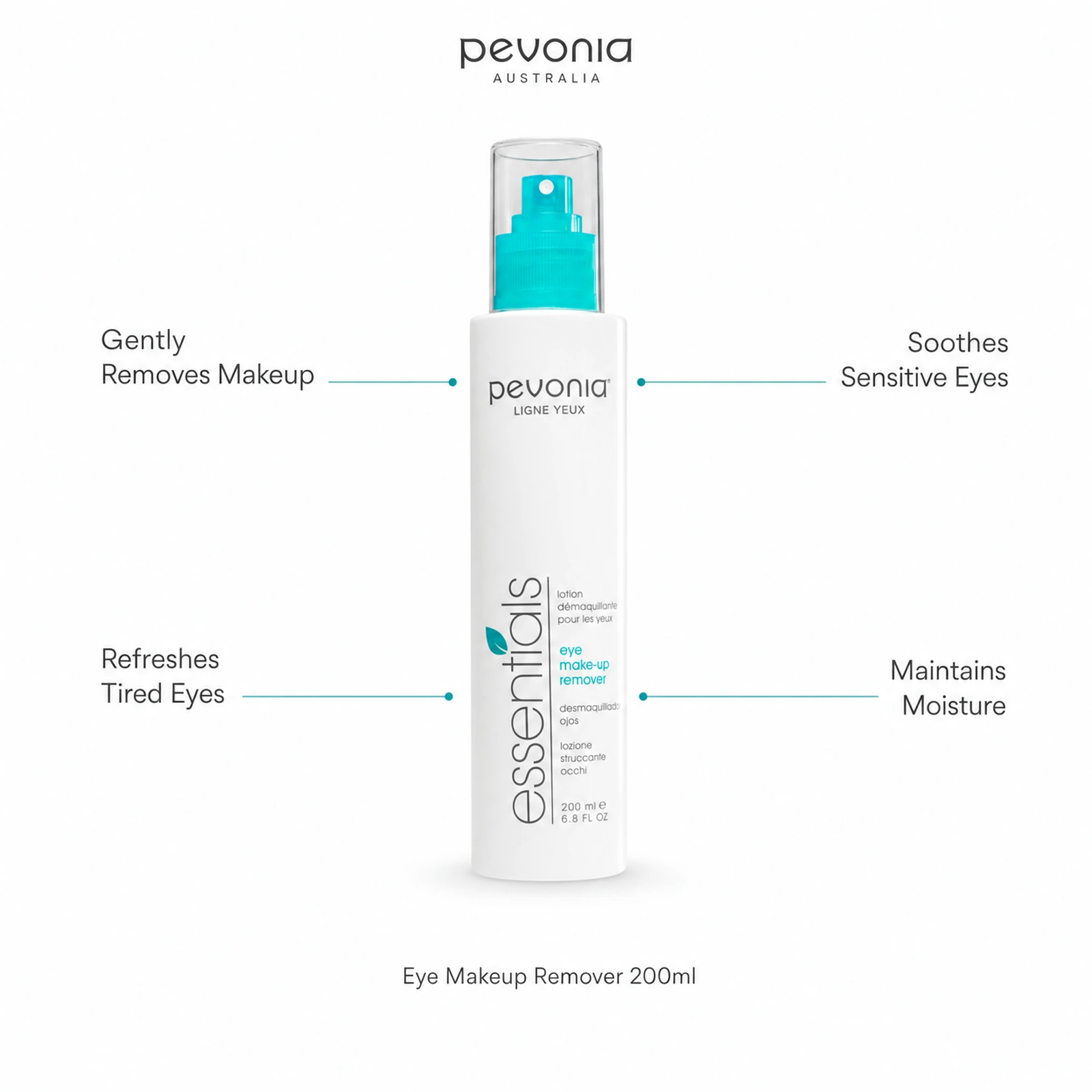 Pevonia Eye Makeup Remover 200ml with benefits for gentle makeup removal, sensitive eyes, tired eyes and hydration