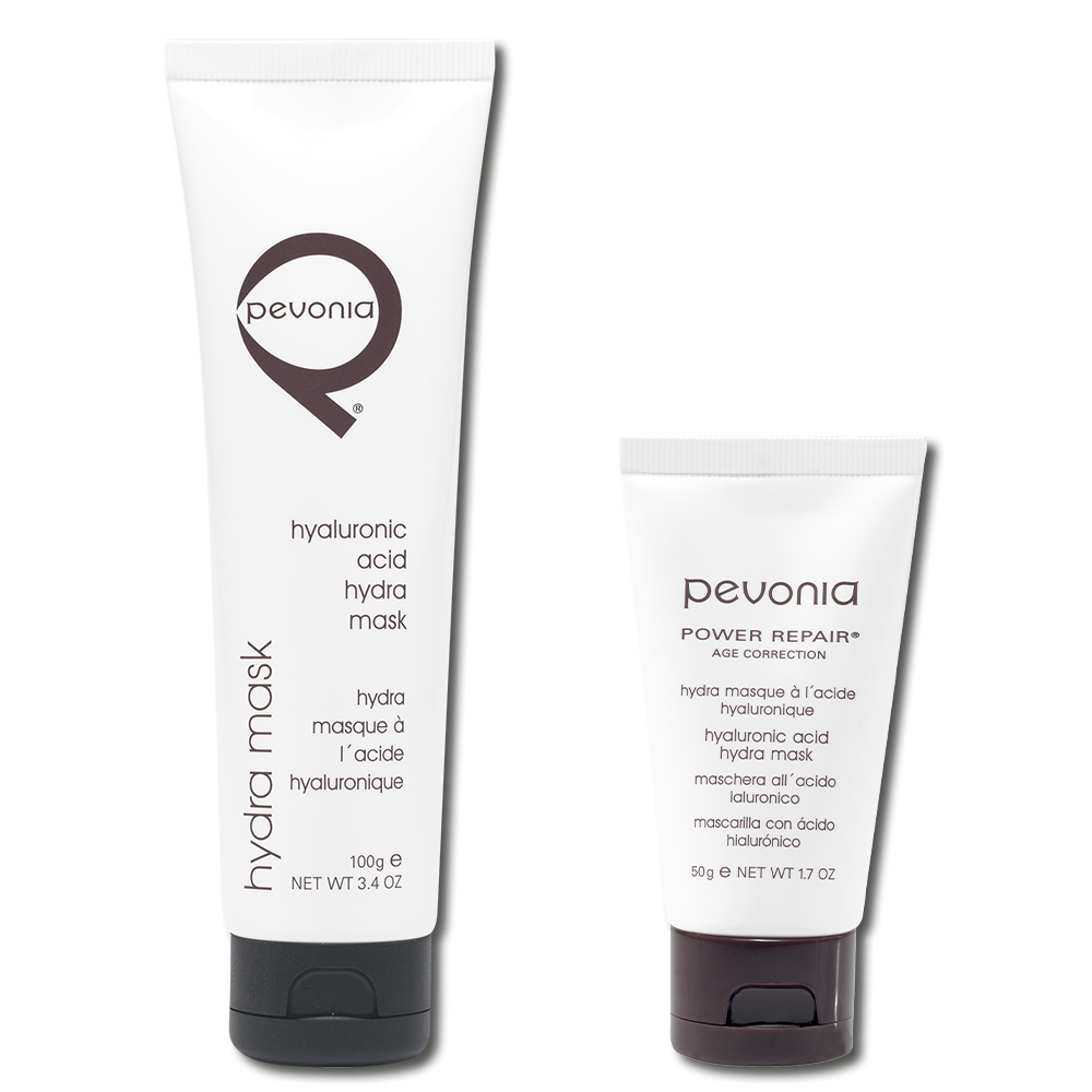 Pevonia Hyaluronic Acid Hydra Mask retail and professional variant image for intense hydration, helping plump, smooth and brighten dry, dehydrated or dull skin.