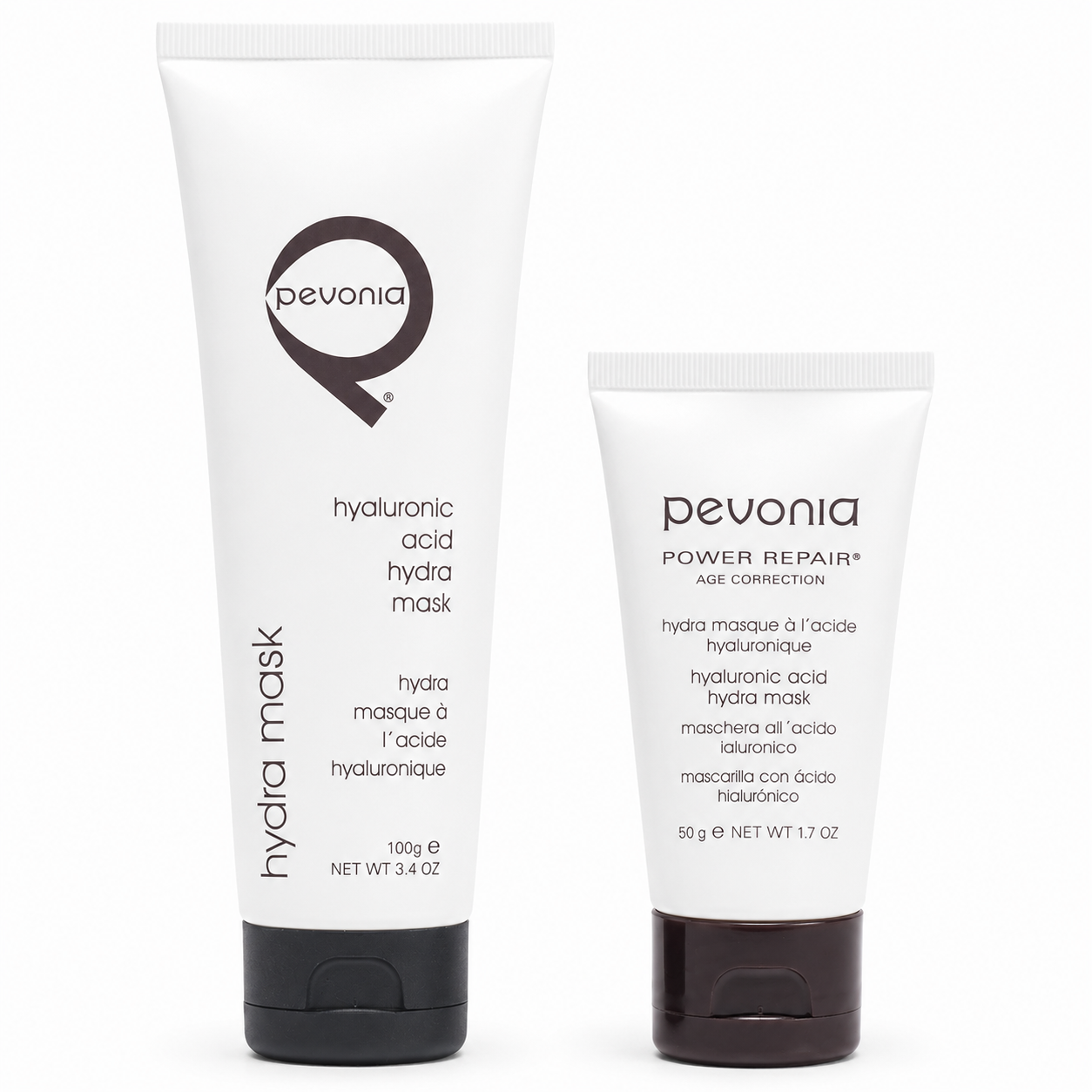 Pevonia Hyaluronic Acid Hydra Mask retail and professional variant image for intense hydration, helping plump, smooth and brighten dry, dehydrated or dull skin.