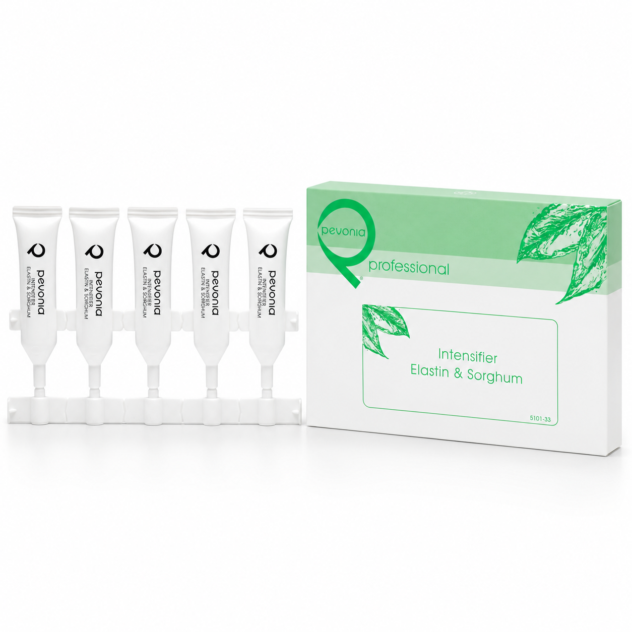 Pevonia Elastin Polypeptides with Sorghum 5 x 5ml ampoules displayed on a white background