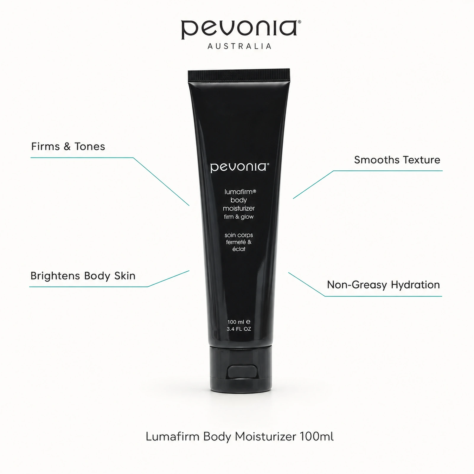 Pevonia Lumafirm Body Moisturizer 100ml with benefits for firming, brightening, smoother texture and non-greasy hydration