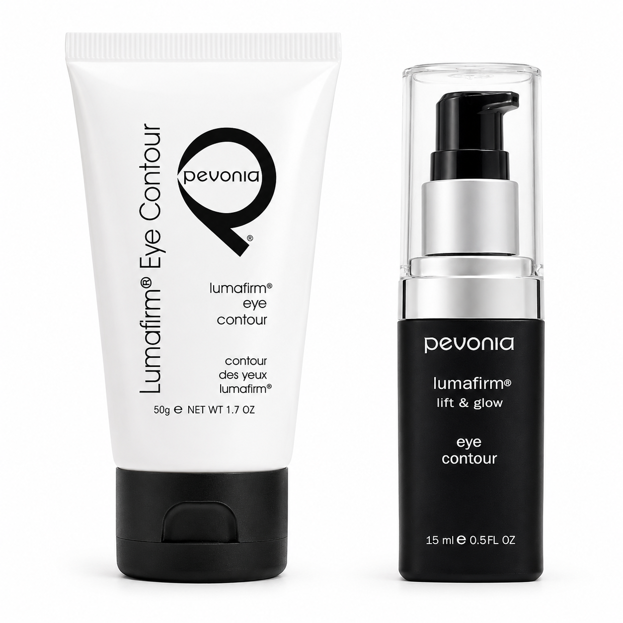 Pevonia Lumafirm Eye Contour Lift & Glow retail and professional variant image for the delicate eye area, helping lift, firm, brighten, reduce puffiness and smooth fine lines.