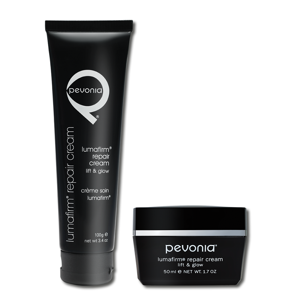 Pevonia Lumafirm Repair Cream Lift & Glow retail and professional variant image for mature or ageing skin, helping lift, firm, brighten and restore radiance to the face, neck and décolleté.