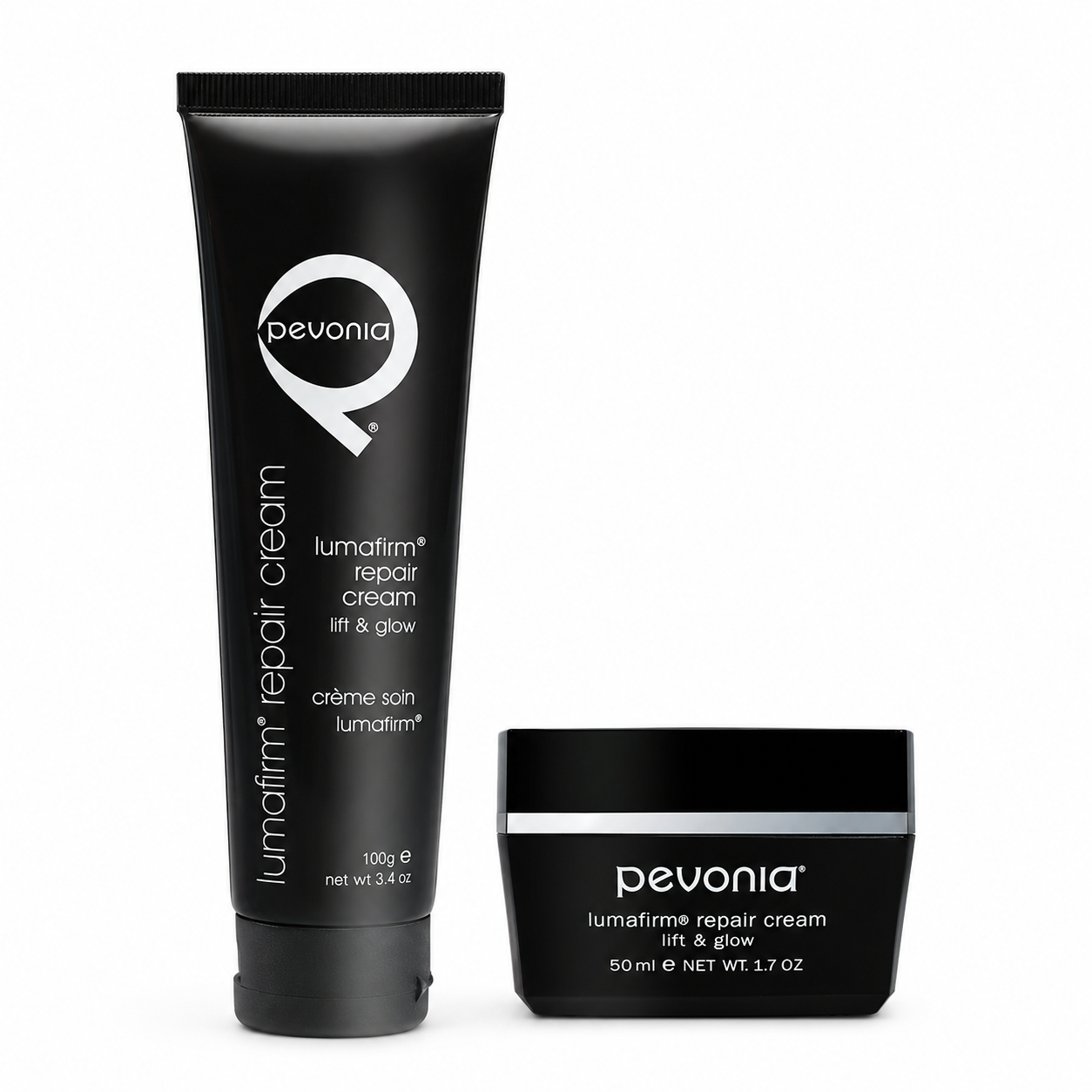 Pevonia Lumafirm Repair Cream Lift & Glow retail and professional variant image for mature or ageing skin, helping lift, firm, brighten and restore radiance to the face, neck and décolleté.