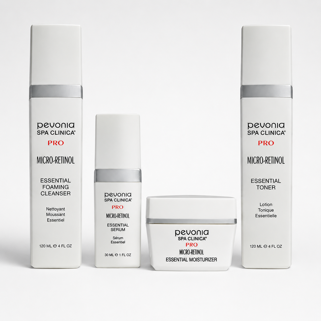 Pevonia Micro-Retinol Essential Foaming Cleanser with Toner, Serum and Moisturizer