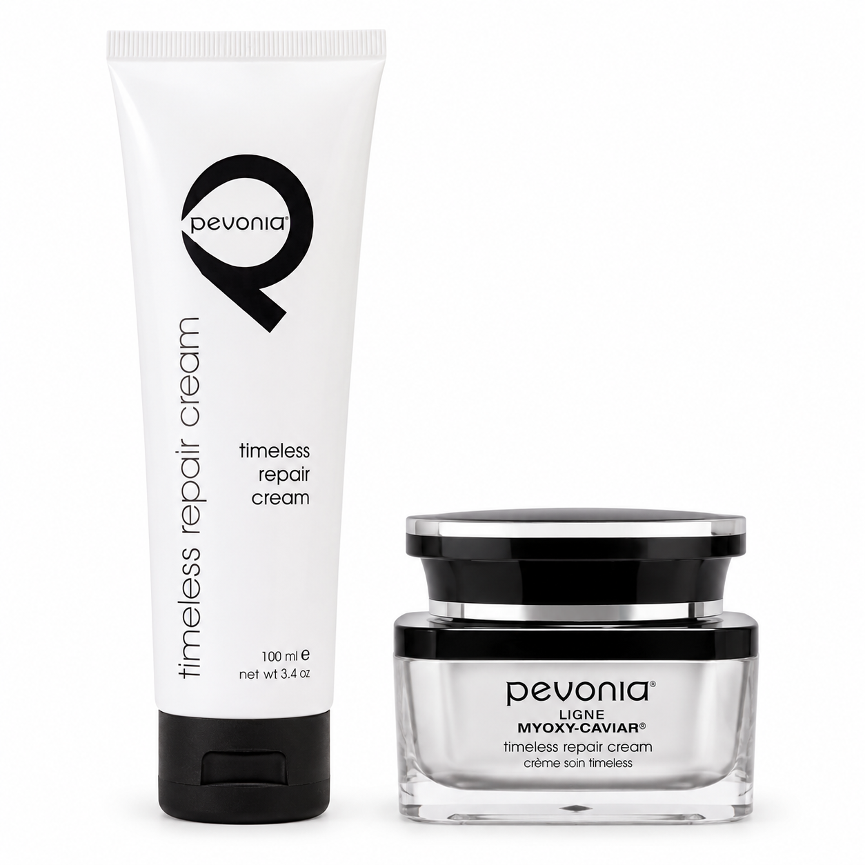 Pevonia MyOxy-Caviar Timeless Repair Cream retail and professional variant image for mature skin, helping firm, smooth wrinkles, deeply hydrate and restore radiance.