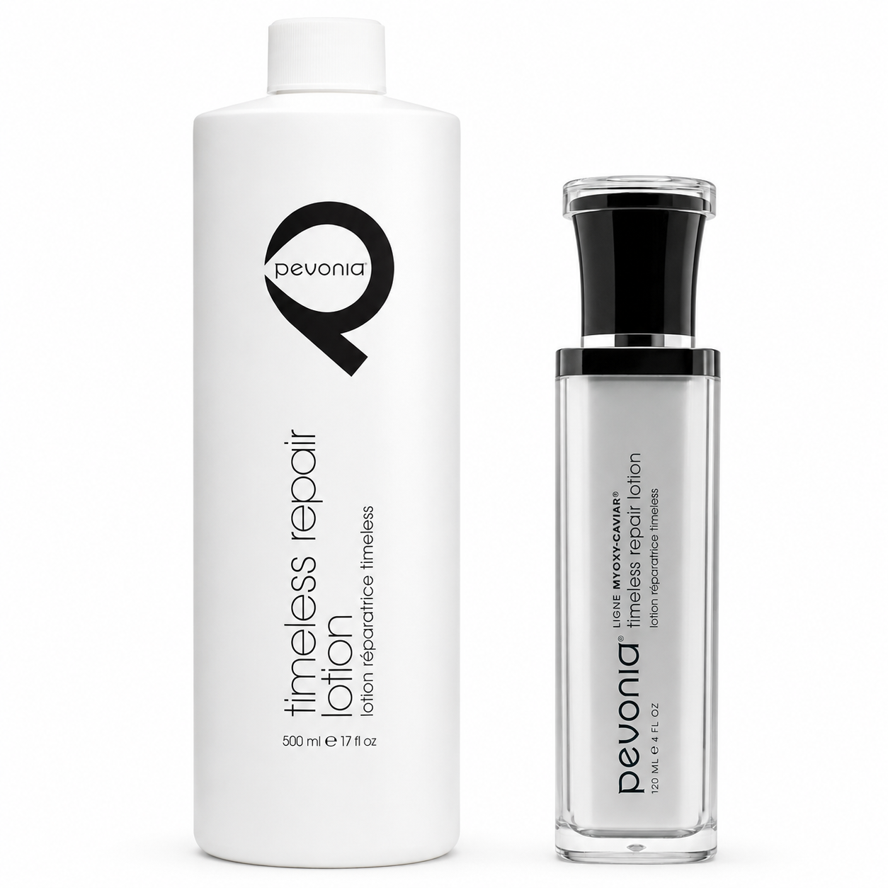 Pevonia Myoxy-Caviar Timeless Repair Lotion retail and professional variant image for mature or ageing skin, helping hydrate, refresh, smooth fine lines and prepare skin for serums and creams.