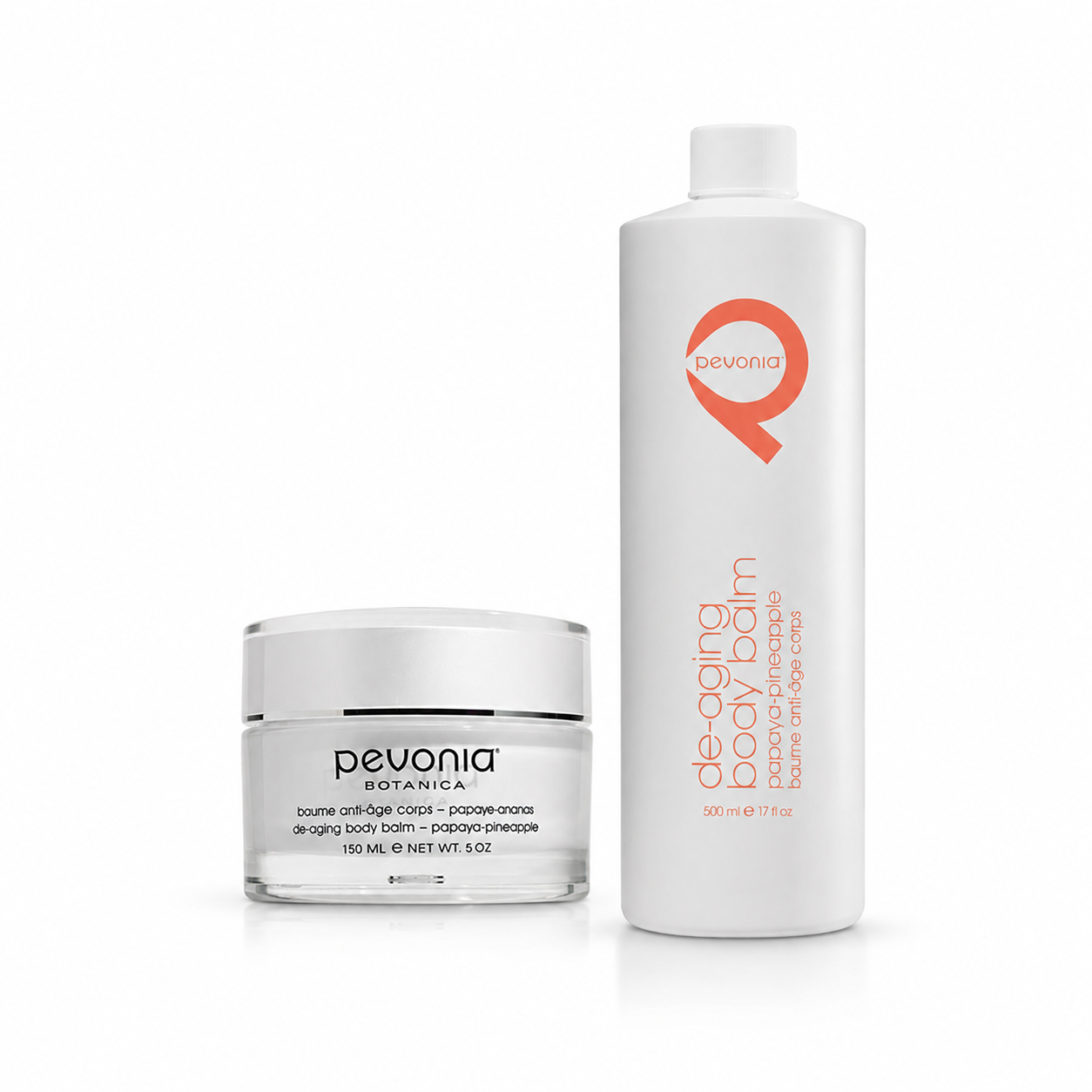 Pevonia Papaya Pineapple De-Aging Body Balm 150ml and 500ml duo for hydrated and nourished skin