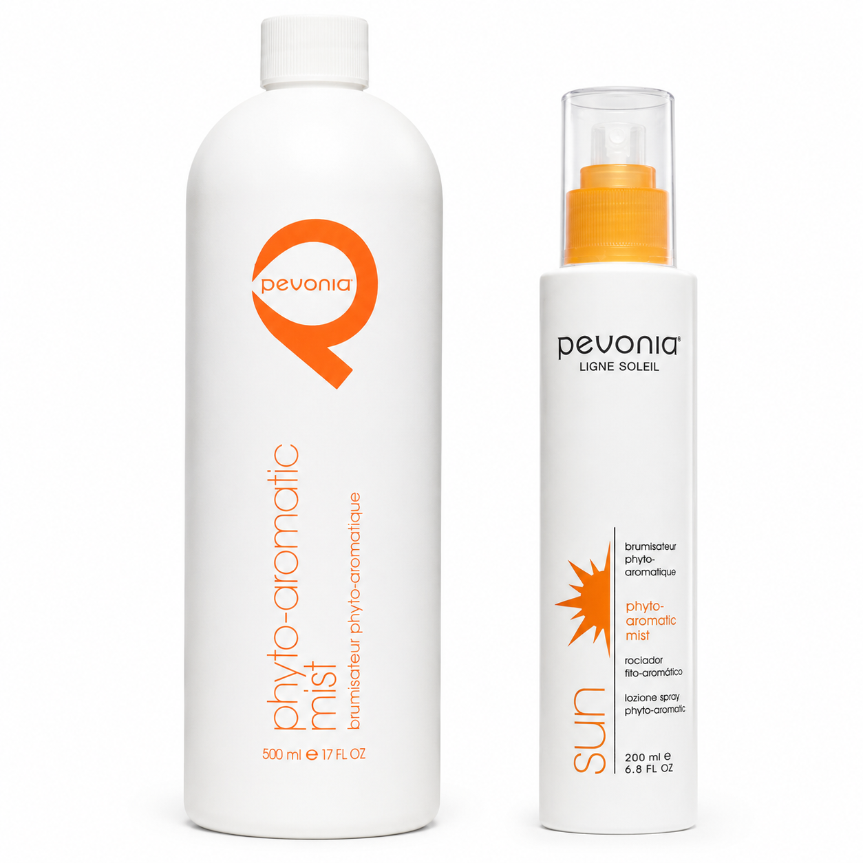 Pevonia Phyto-Aromatic Mist retail and professional duo image, a refreshing botanical mist that hydrates, soothes, and revitalises skin for a dewy, healthy glow.