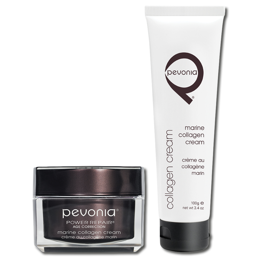 Pevonia Power Repair Marine Collagen Cream retail and professional variant image for mature or ageing skin, helping hydrate, firm, smooth fine lines and improve elasticity.