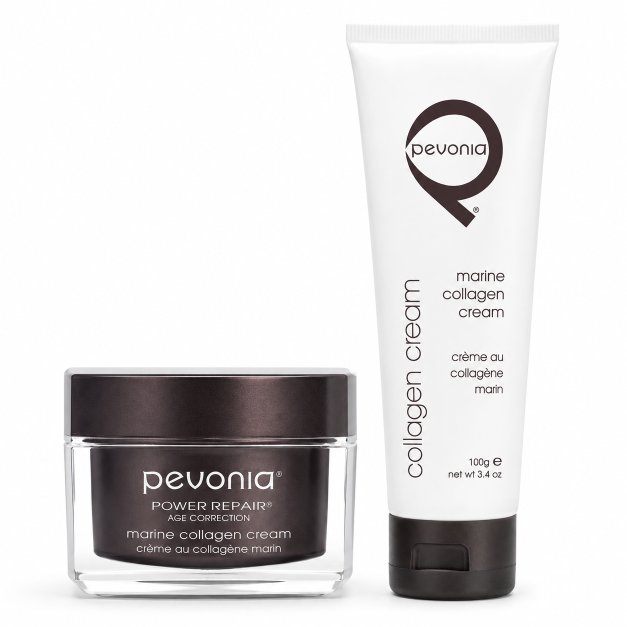 Pevonia Power Repair Marine Collagen Cream retail and professional variant image for mature or ageing skin, helping hydrate, firm, smooth fine lines and improve elasticity.