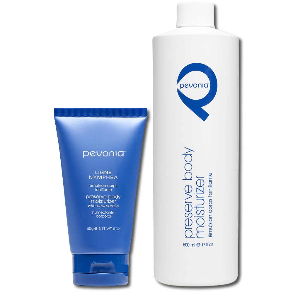 Pevonia Preserve Body Moisturizer retail and professional variant image for lightweight daily body hydration, helping smooth, tone and brighten dry or dull skin.