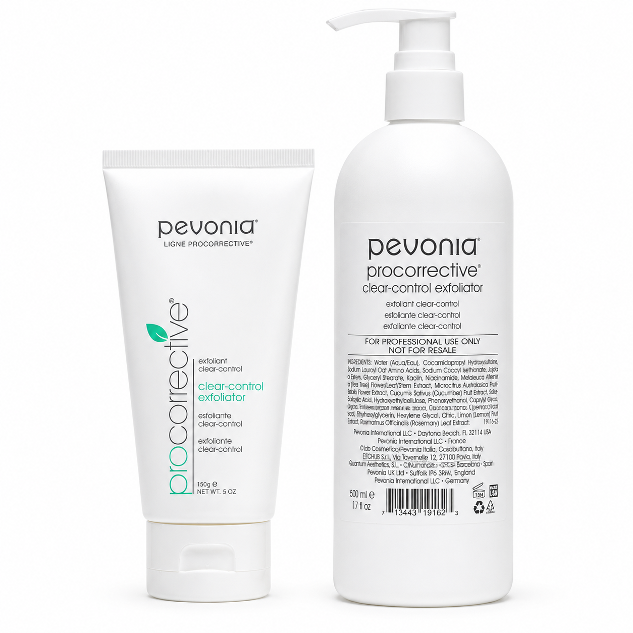 Pevonia ProCorrective Clear-Control Exfoliator retail and professional variant image for acne-prone skin, helping clear pores, remove impurities, smooth texture, and soothe breakouts.