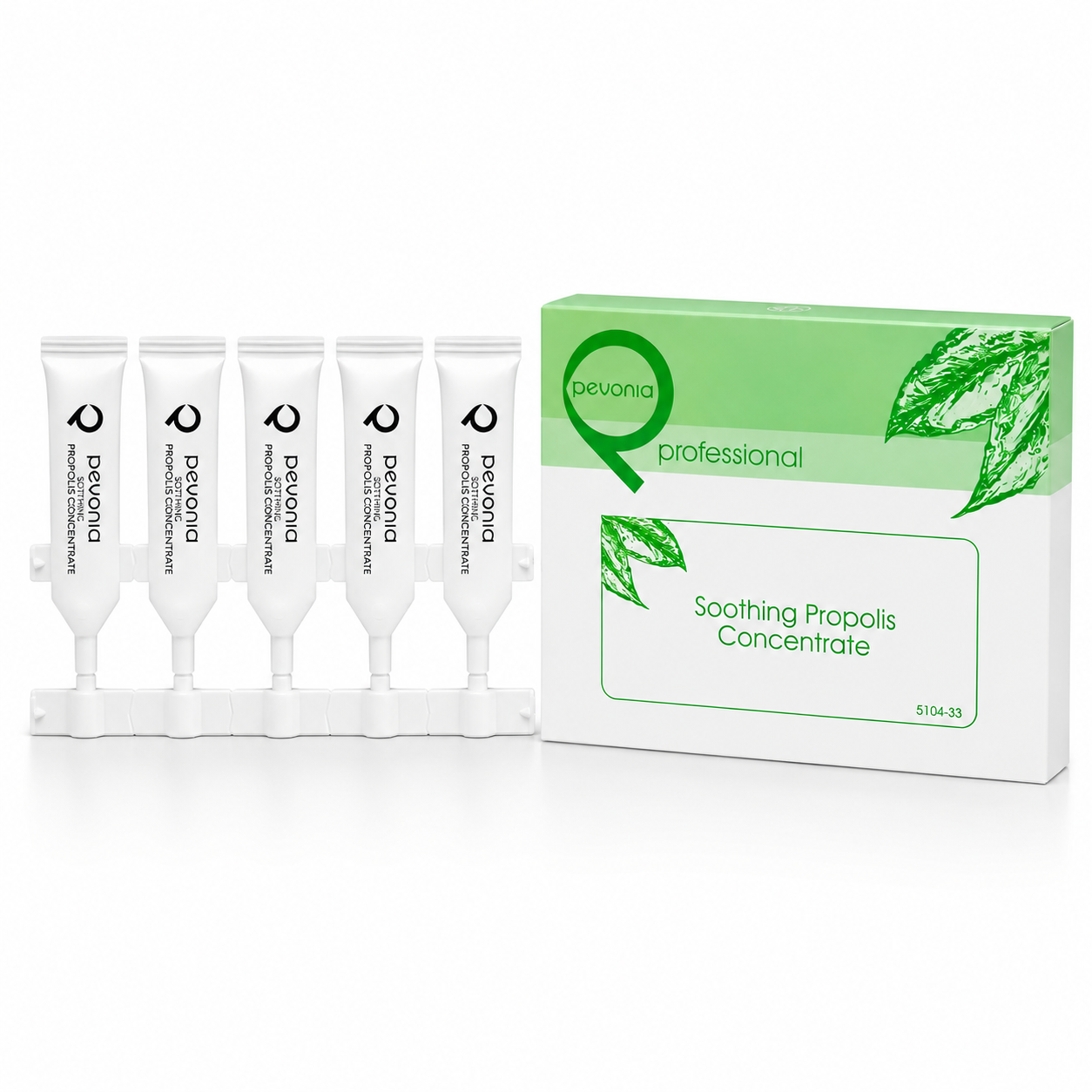 Pevonia Soothing Propolis Concentrate professional treatment ampoules and box displayed on a clean white studio background.