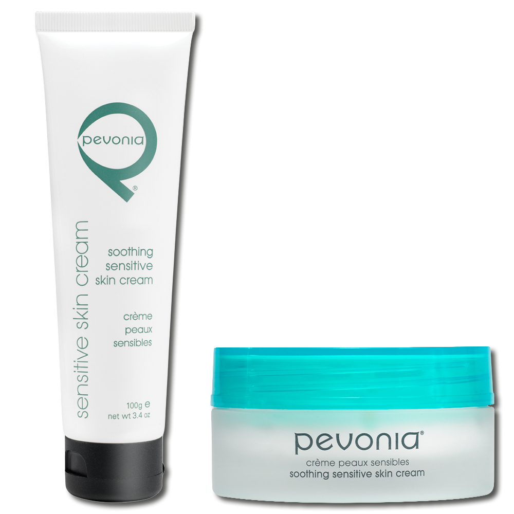 Pevonia Soothing Sensitive Skin Cream professional 100ml tube and 50g retail jar for calming redness and supporting sensitive skin barrier repair