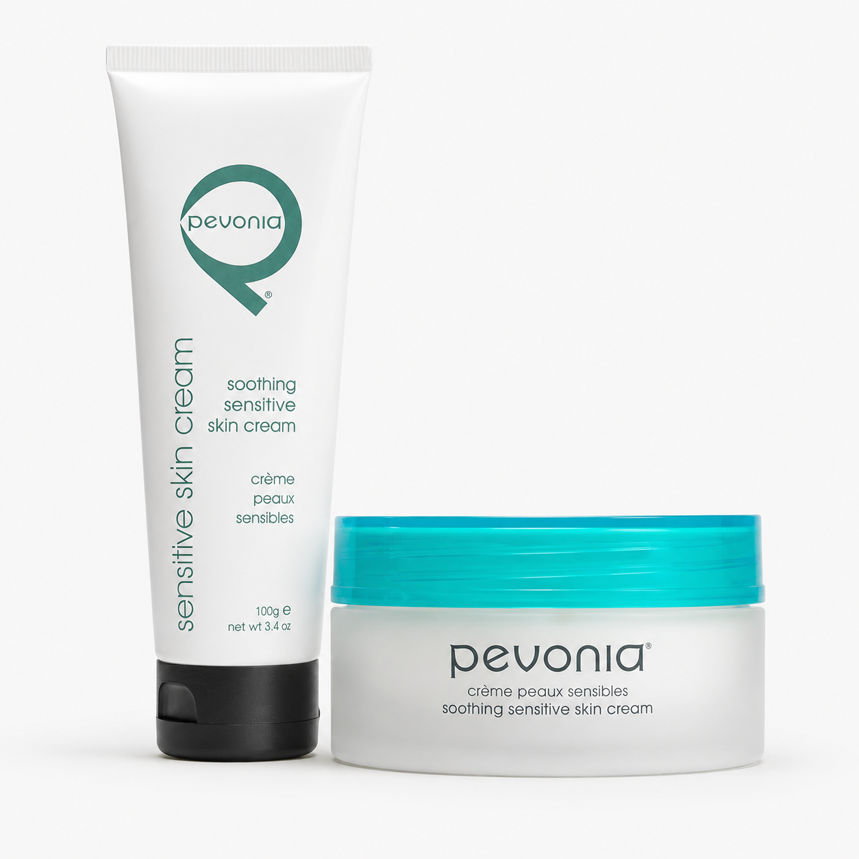 Pevonia Soothing Sensitive Skin Cream retail and professional variant image for sensitive skin, helping reduce redness, soothe irritation and provide lightweight hydrating comfort.