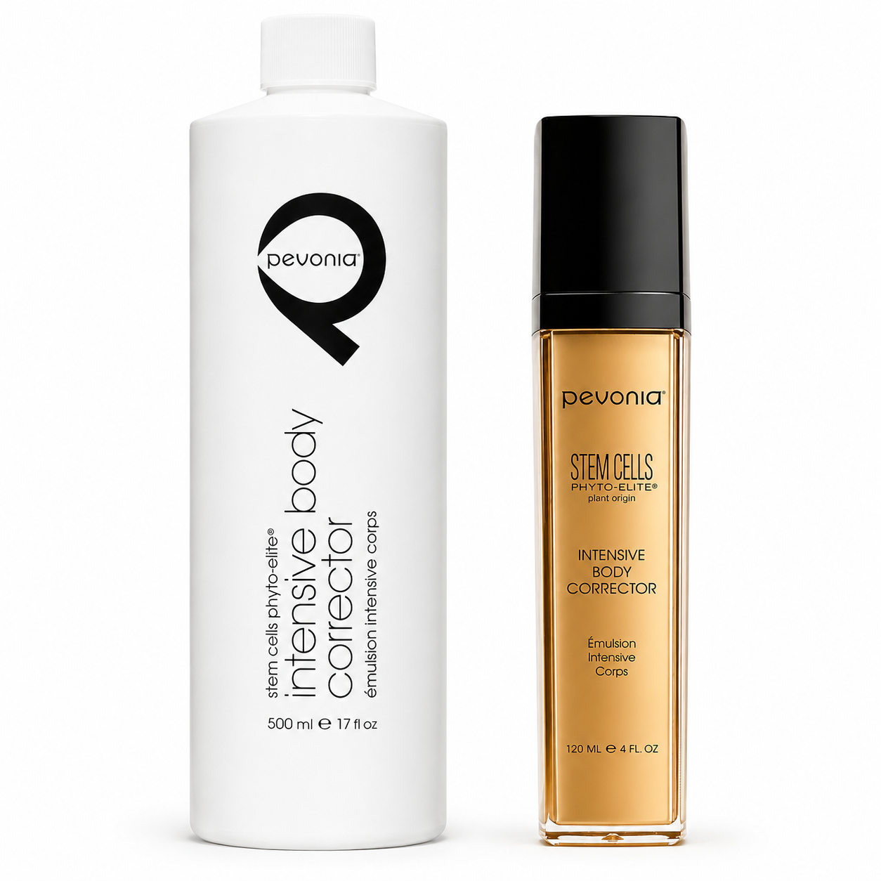 Pevonia Stem Cells Phyto-Elite Intensive Body Corrector retail and professional variant image for renewing body skin, helping firm, smooth cellulite, reduce uneven texture and improve radiance.