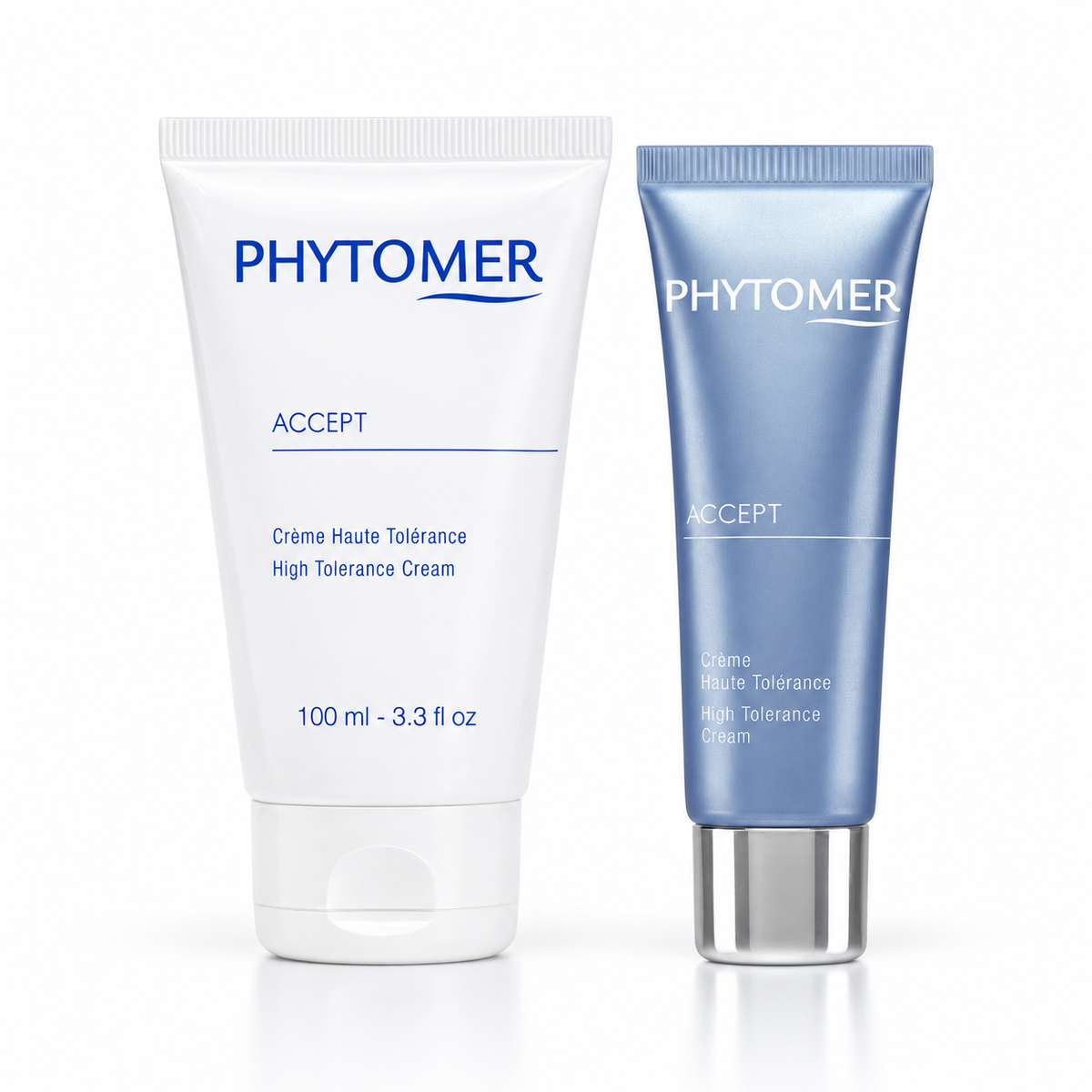 PHYTOMER Accept High Tolerance Cream - 50ml Prof. Use 100ml / Yes and Retail 50ml / Yes shown together on a clean white background