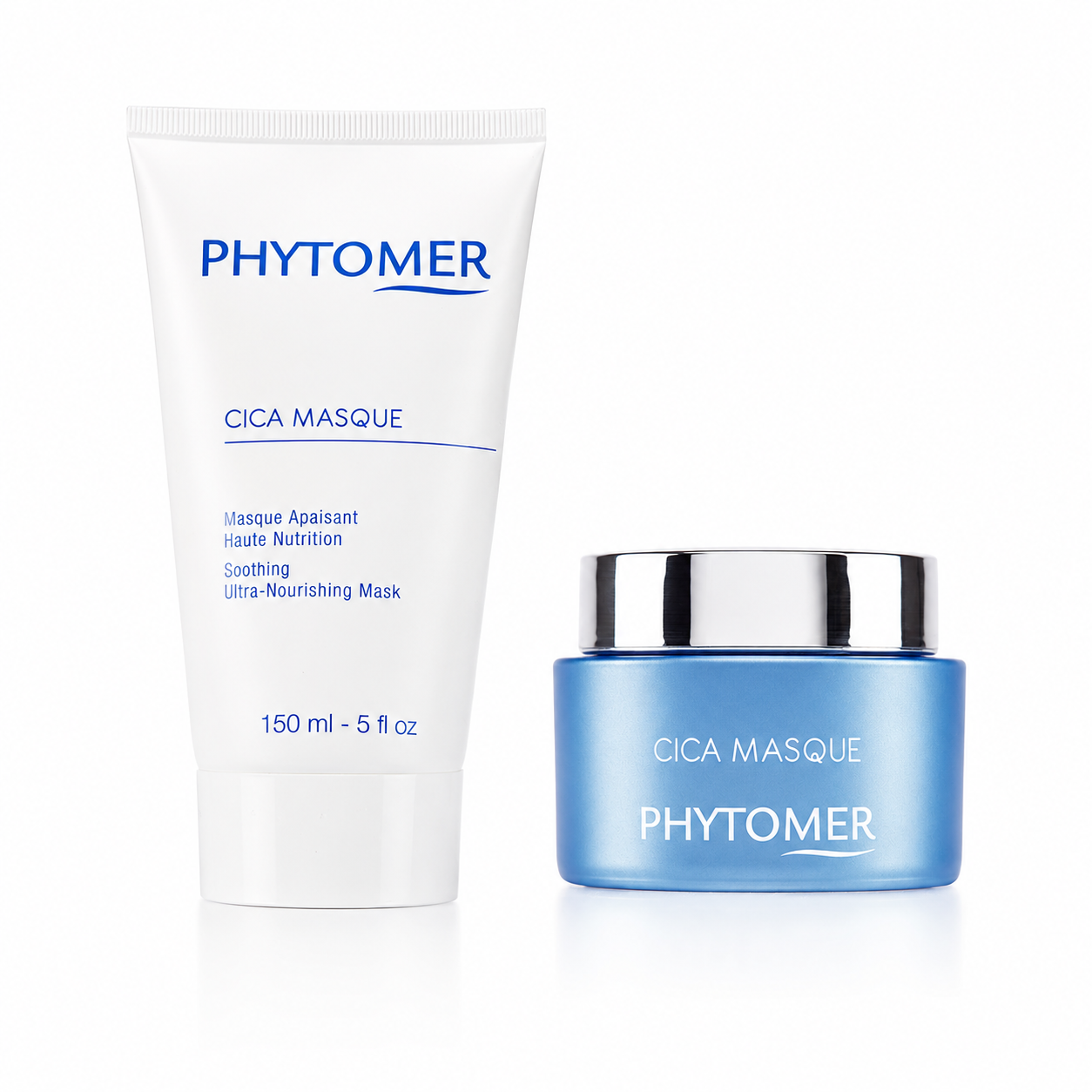 Phytomer Cica Masque Soothing Ultra-Nourishing Mask retail and professional size duo image.