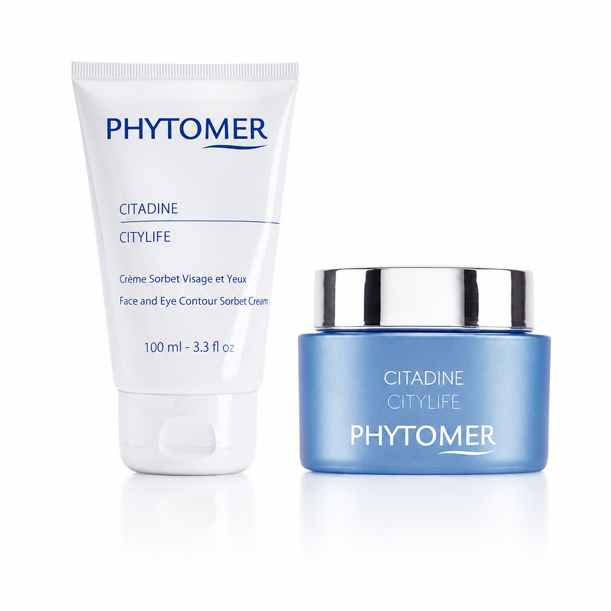 Phytomer Citadine Citylife Face and Eye Contour Sorbet Cream retail and professional size duo image.