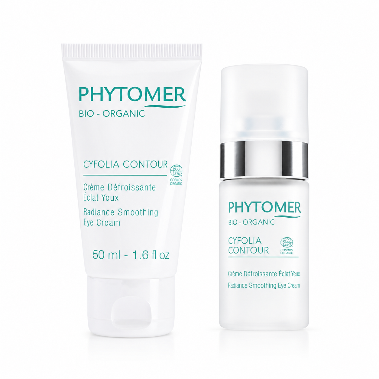 Phytomer Cyfolia Contour Radiance Smoothing Eye Cream 50ml professional tube and retail pump bottle duo for smoother brighter eye contours