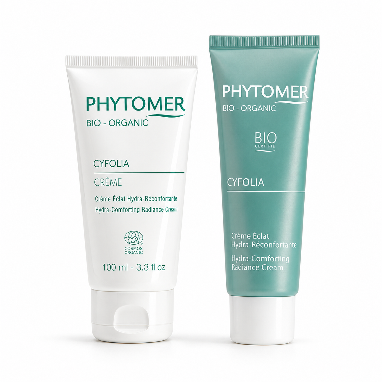 Phytomer Cyfolia Organic Hydra-Comforting Radiance Cream retail and professional size duo image.