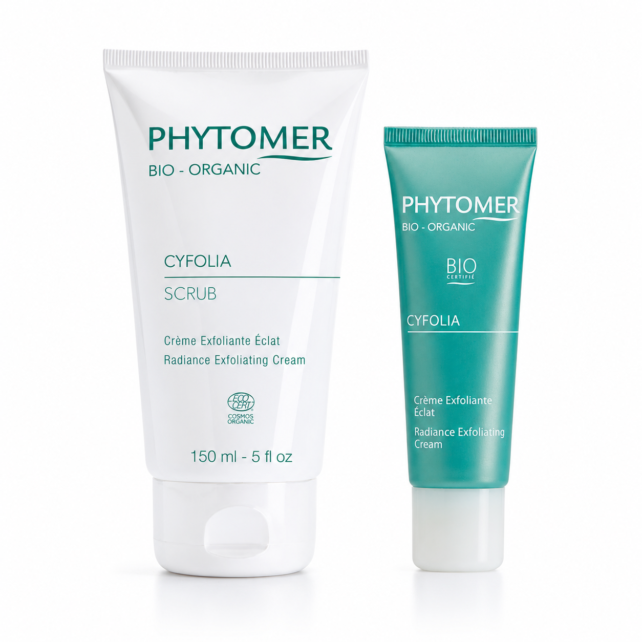 Phytomer Cyfolia Organic Radiance Exfoliating Cream retail and professional size duo image.