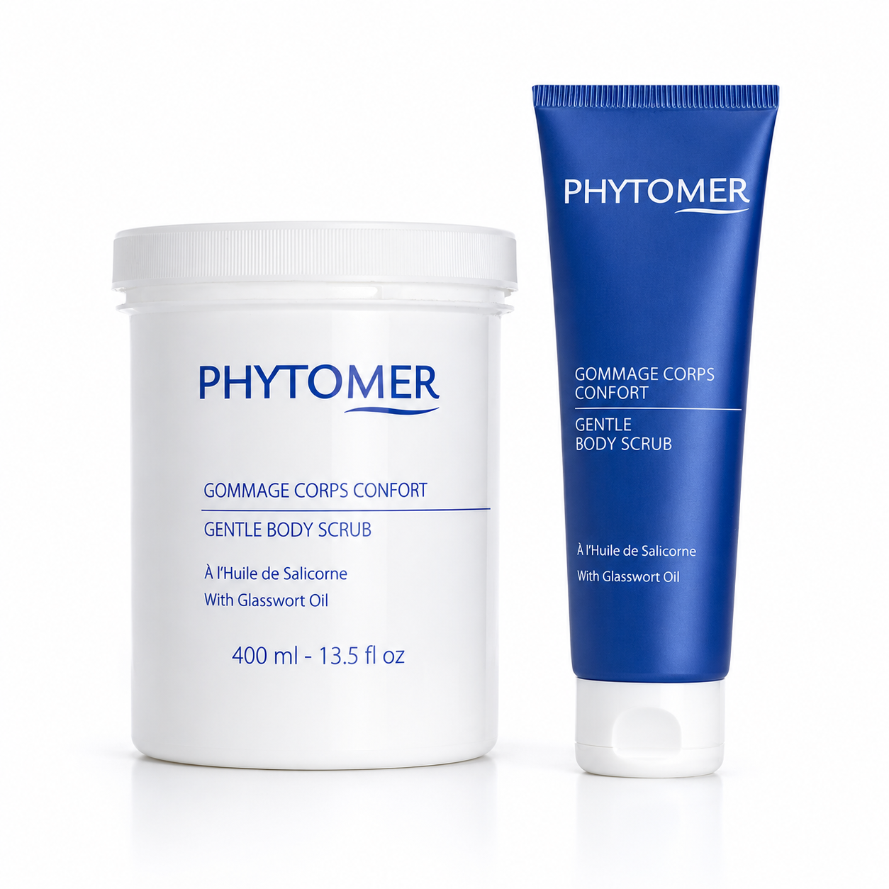 Phytomer Gentle Body Scrub with Glasswort Oil retail and professional size duo image.