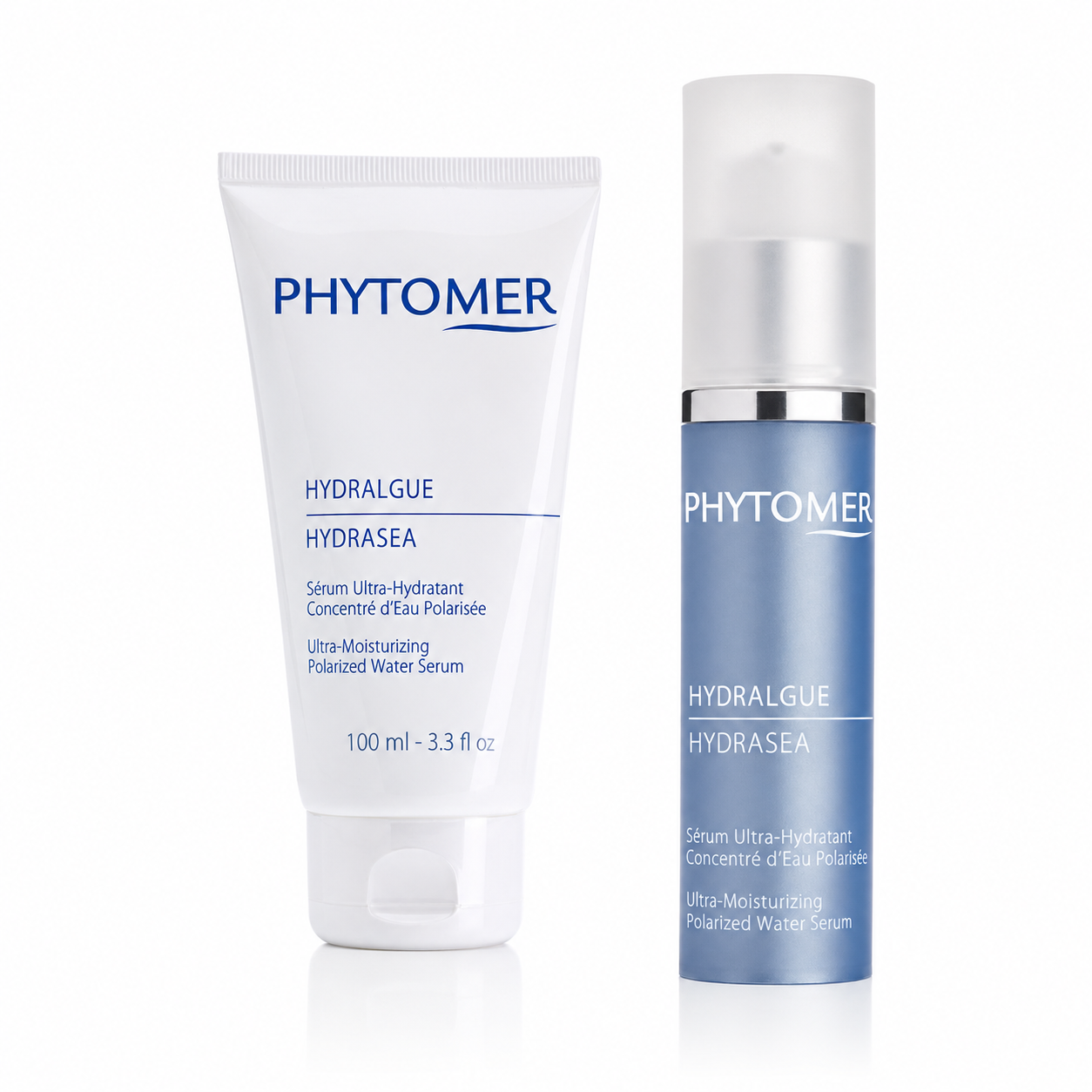 Phytomer Hydrasea Ultra-Moisturizing Polarized Water Serum retail and professional size duo image.
