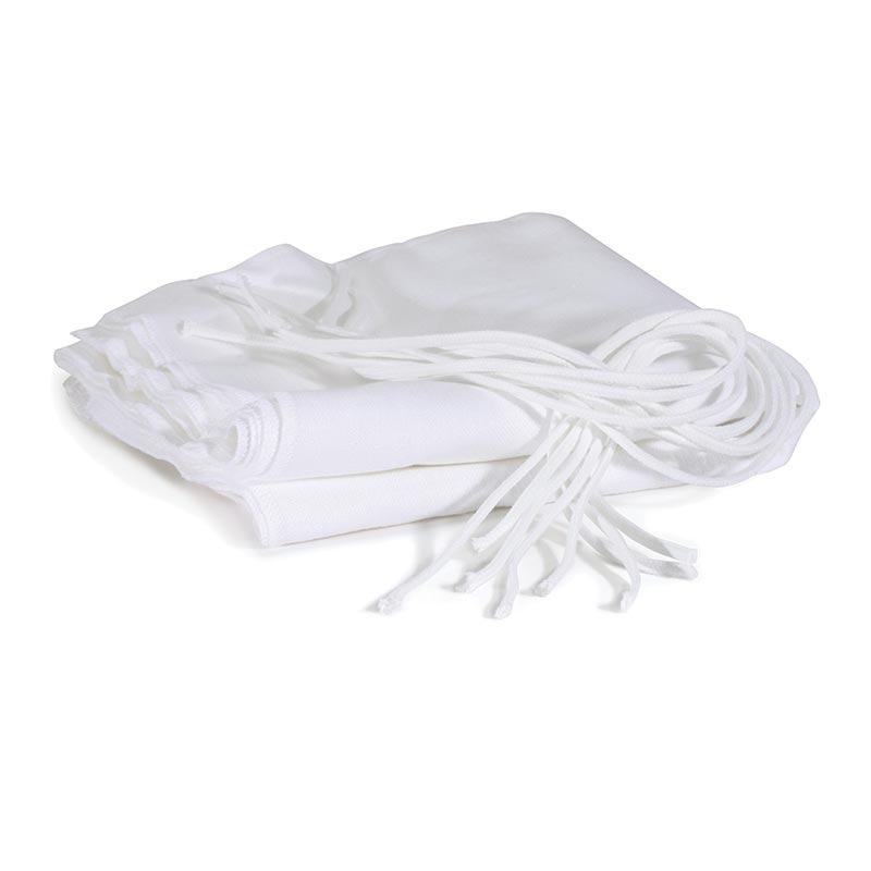 White linen marine bolus fabric squares with matching ties arranged to show the contents of the 8-pack